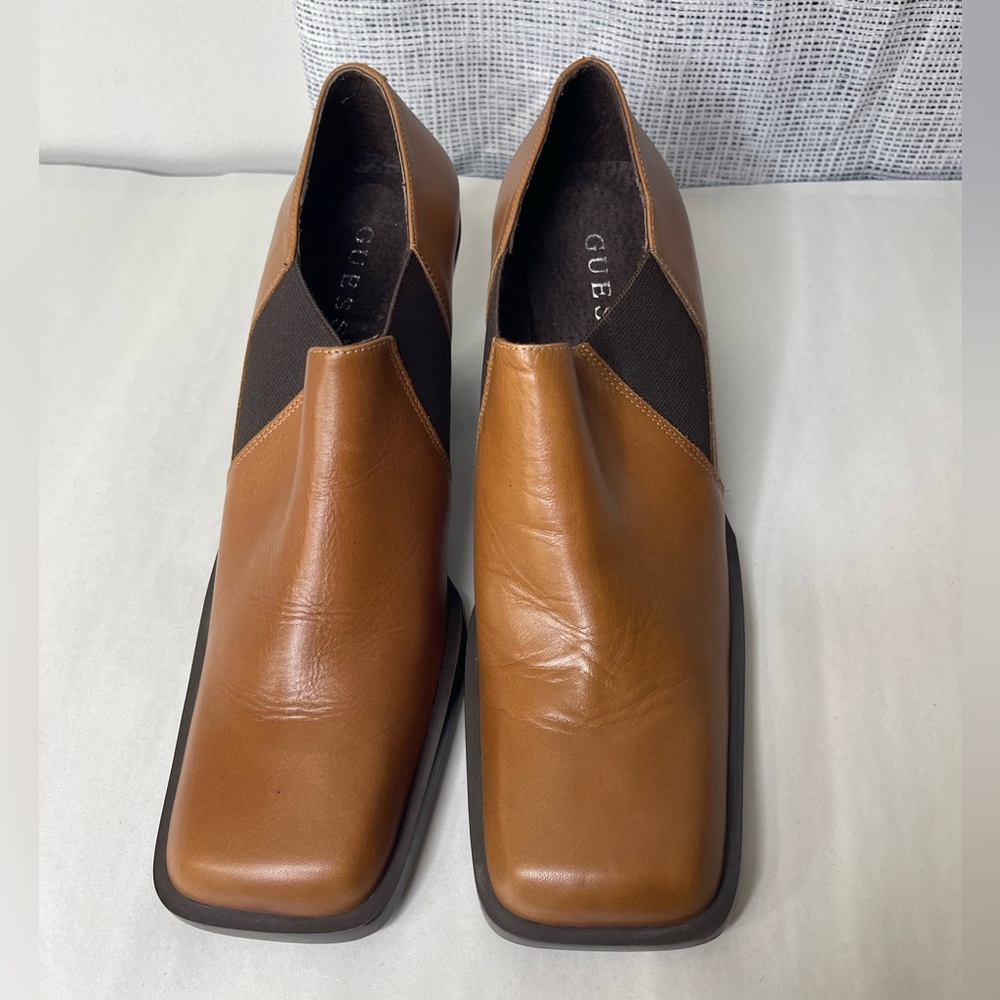 Vintage Guess Y2K New Square Toe Leather Sole Booties Sz 6.5 Made in Spain